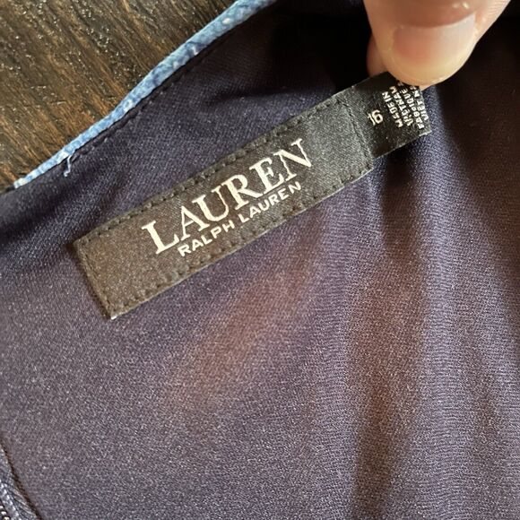 Ralph Lauren Dress Womens 16 Paisley Georgette Tiered Tie Front Blue Zip Back - Picture 6 of 11